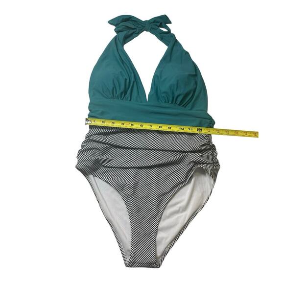 CUPSHE HALTER SWIMMING SUIT ONE PIECE KEEPING YOU ACCOMPANIED STRIPED SZ L BEACH - Picture 5 of 13